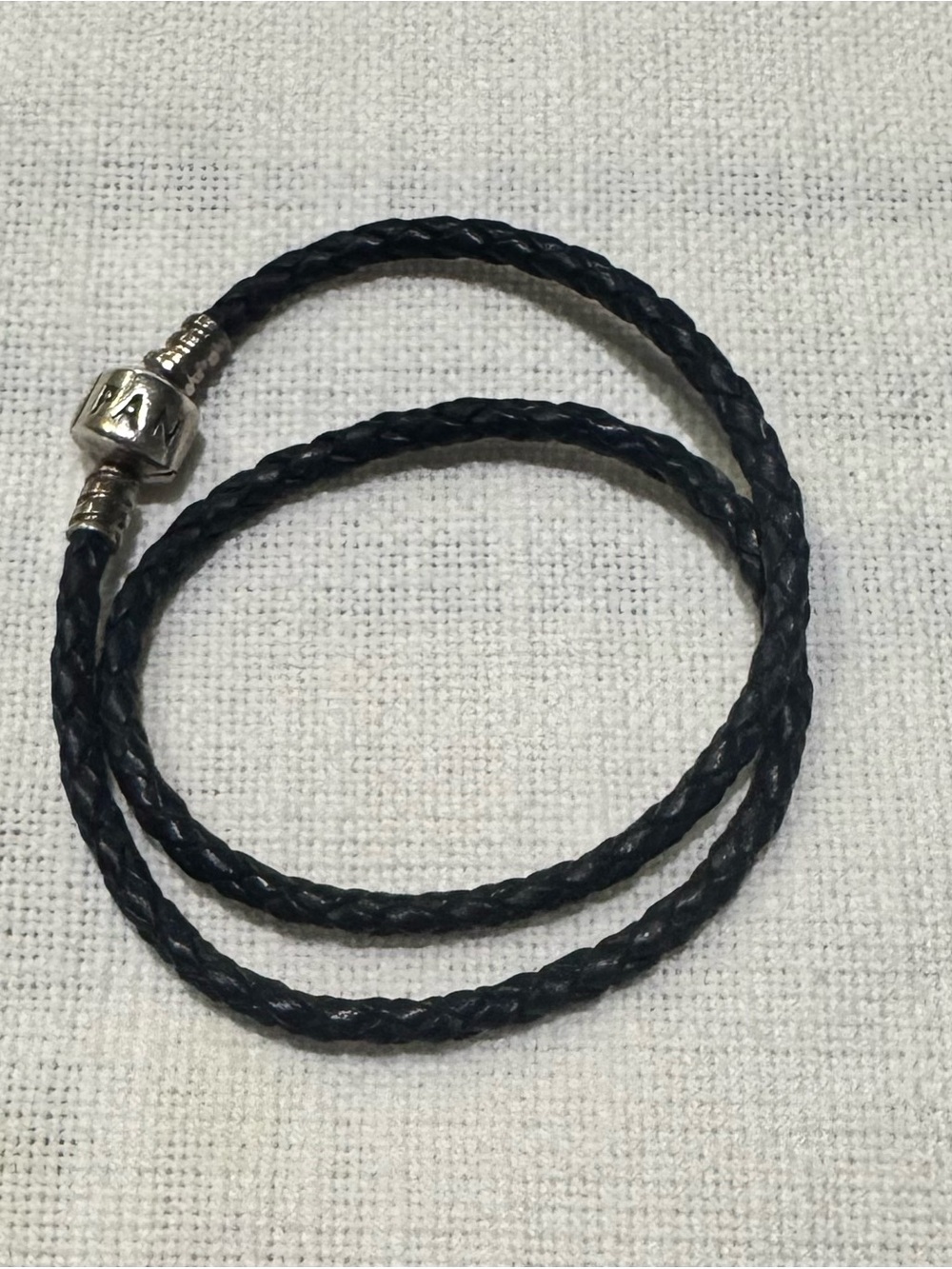 Pandora Navy Braided Leather Wrap Bracelet with Silver Clasp